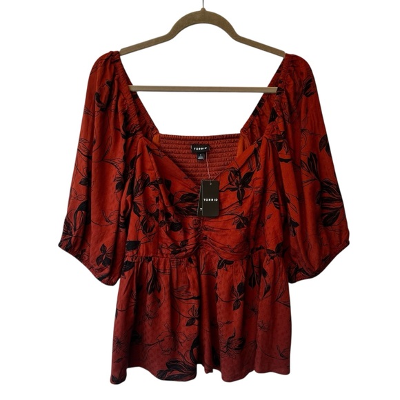 torrid Tops - Torrid peplum blouse 1X Russet brown floral NWT Puff sleeve Flowy womens top 1